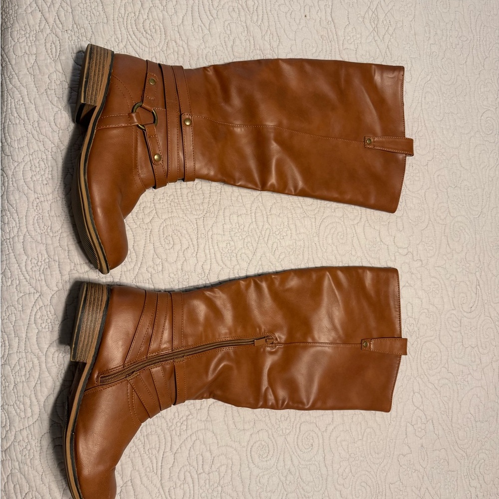 Wide Calf Brown Leather Heeled Boots